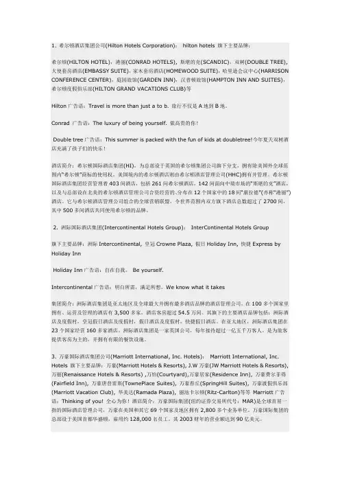 各大酒管集团旗下品牌
