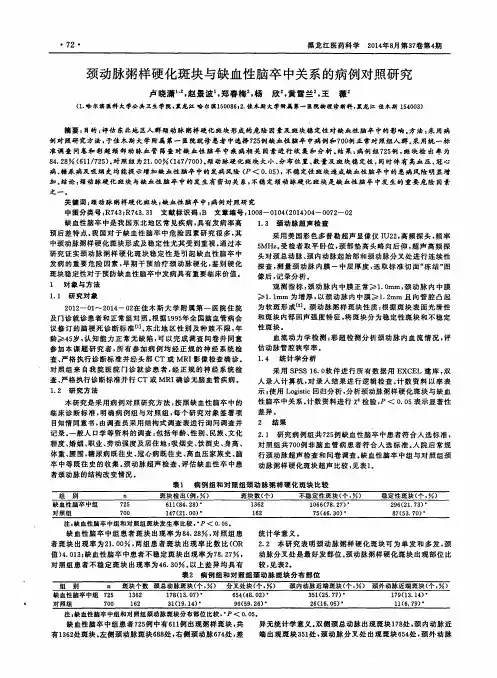 颈动脉粥样硬化斑块与缺血性脑卒中关系的病例对照研究