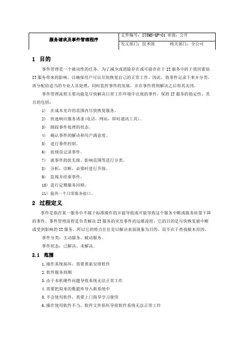 ITSMS服务请求及事件管理程序