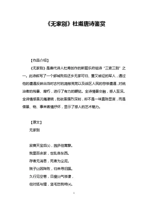 《无家别》杜甫唐诗鉴赏