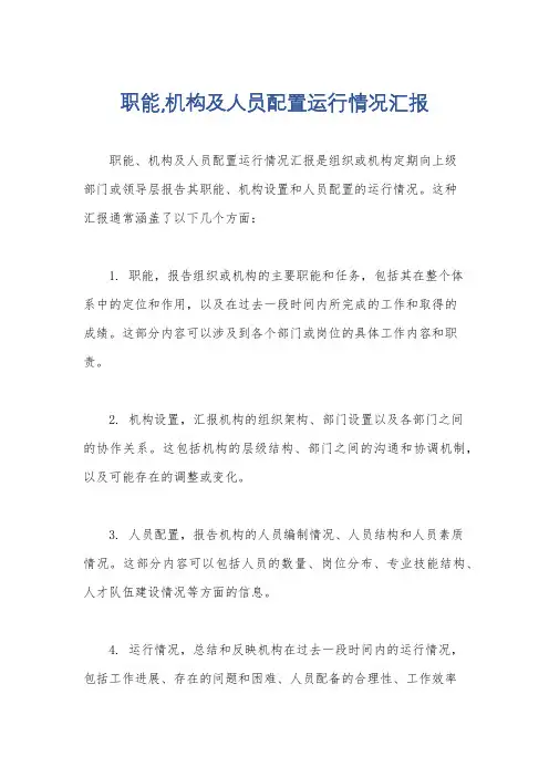 职能,机构及人员配置运行情况汇报