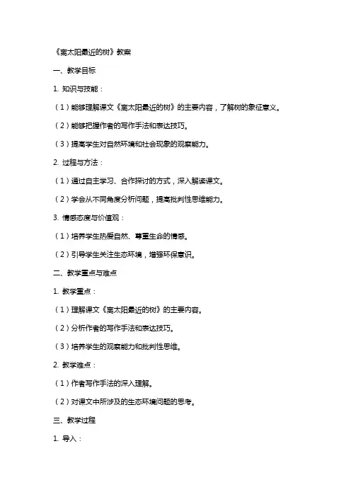 《离太阳最近的树》教案