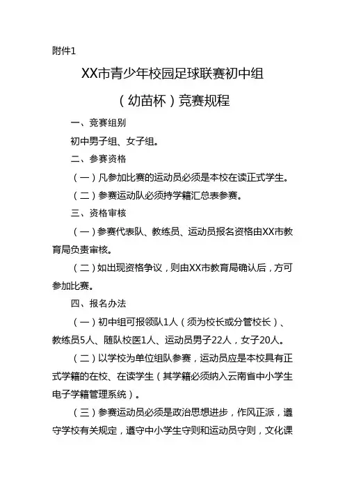 XX市青少年校园足球足球比赛规程(初、高中组)