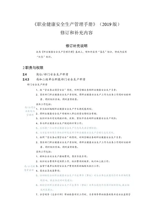 《职业健康安全生产管理手册》(2019版)修订和补充内容(修改)