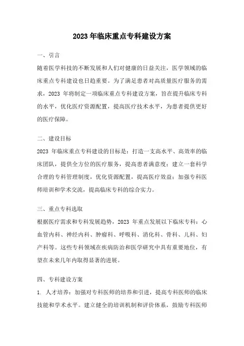2023年临床重点专科建设方案