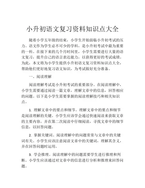 小升初语文复习资料知识点大全