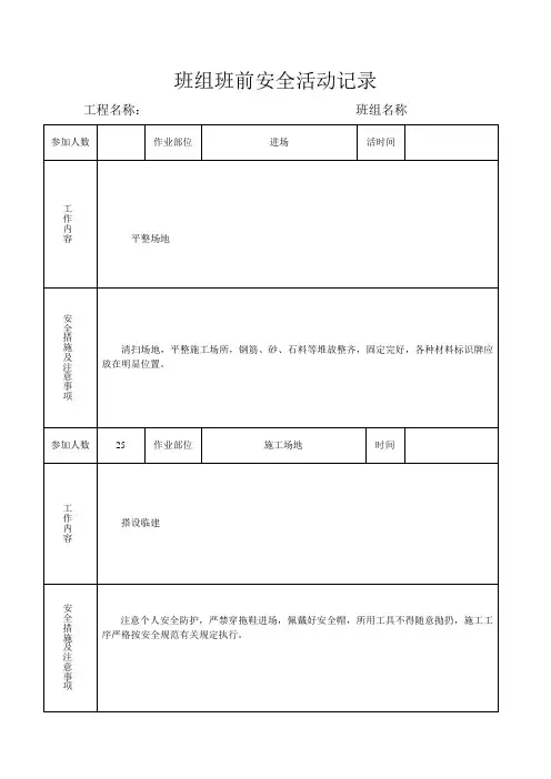 班组班前安全活动记录(例)
