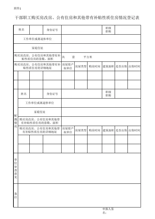 党政机关县(处)级及以下干部职工住房情况登记、汇总表