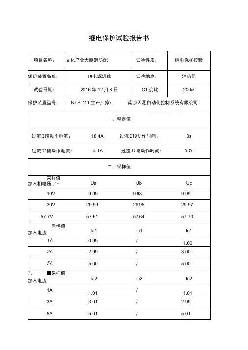 继电保护试验报告