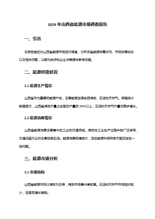 2024年山西省能源市场调查报告