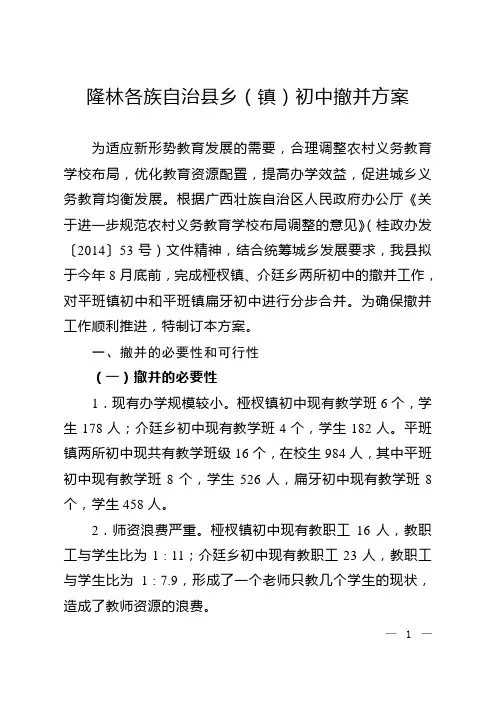 隆林各族自治乡镇初中撤并方案