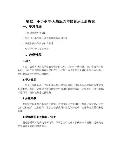 唱歌 小小少年-人教版六年级音乐上册教案
