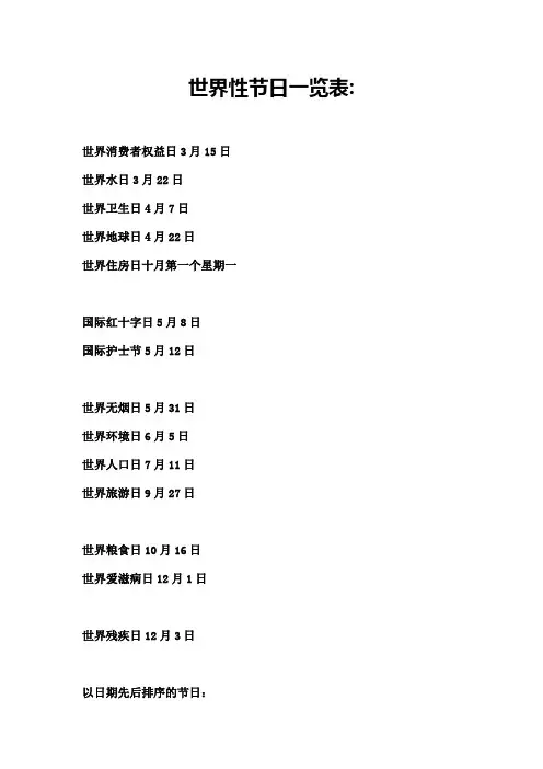 世界性节日一览表