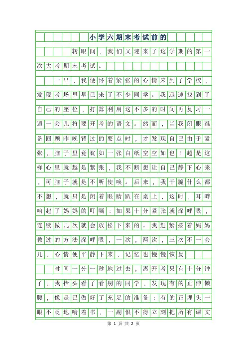 2019年小学六年级期末考试前的作文