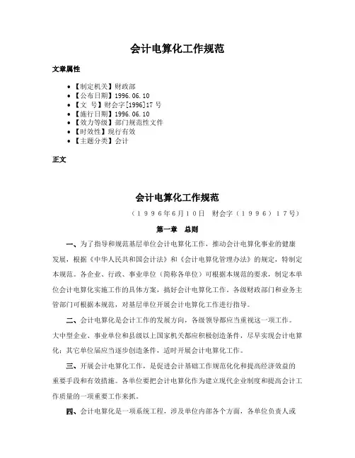 会计电算化工作规范