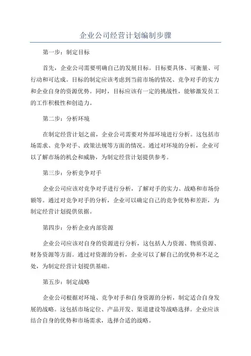 企业公司经营计划编制步骤