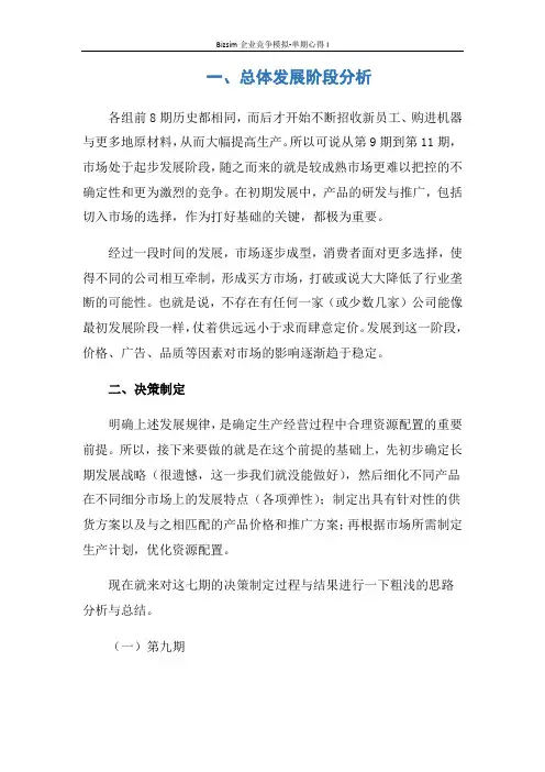 Bizsim企业竞争模拟-单期心得I