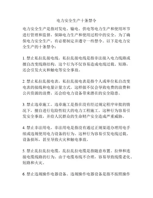 电力安全生产十条禁令