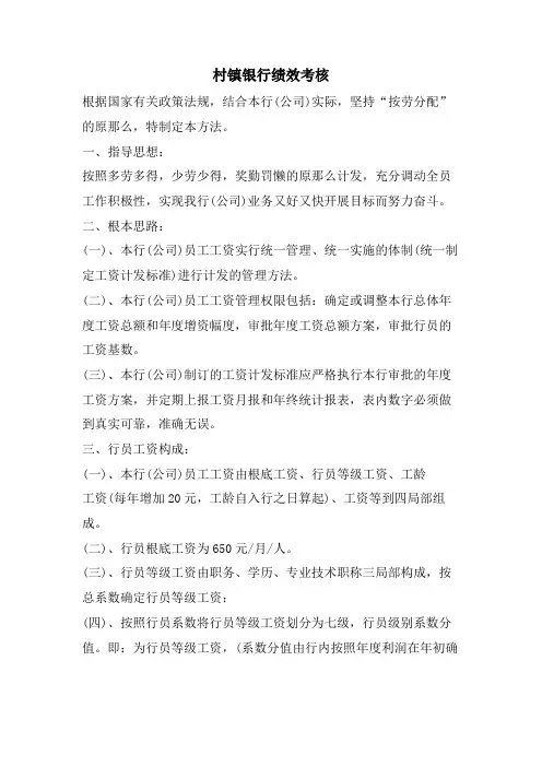 村镇银行绩效考核