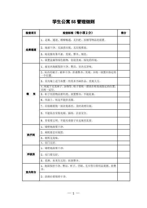 学生公寓5S管理细则
