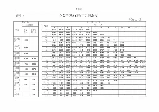 公务员职务级别工资标准表模板