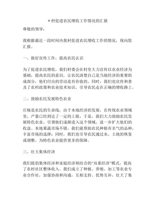 ＊村促进农民增收工作情况的汇报