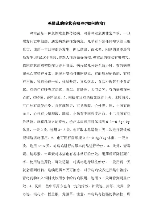 鸡霍乱的症状有哪些-如何防治-