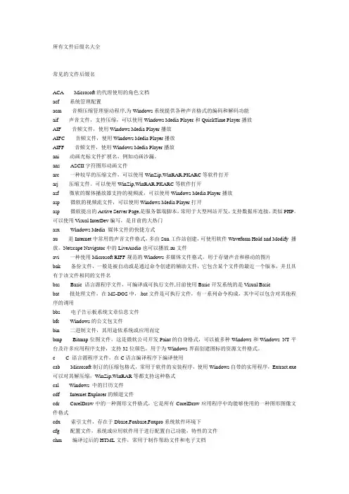 所有文件后缀名大全