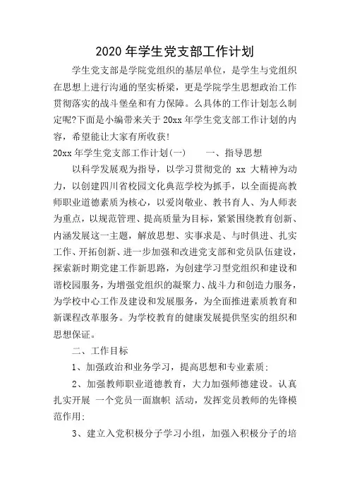 2020年学生党支部工作计划