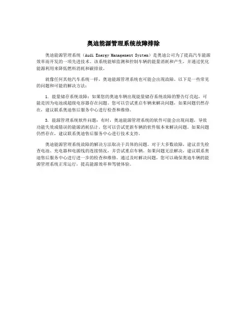 奥迪能源管理系统故障排除