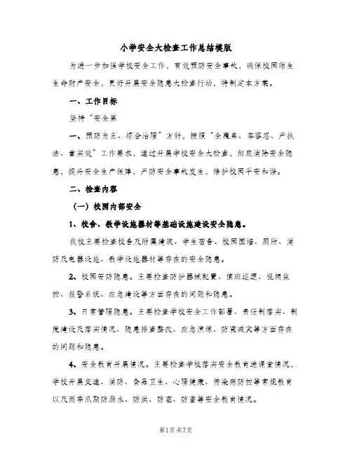 小学安全大检查工作总结模版（2篇）
