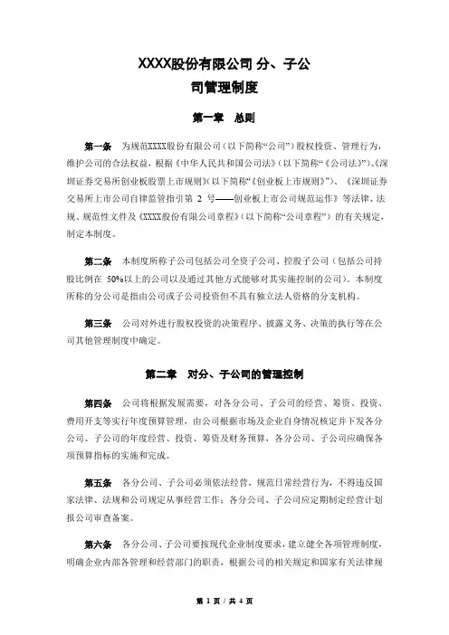 股份有限公司分、子公司管理制度