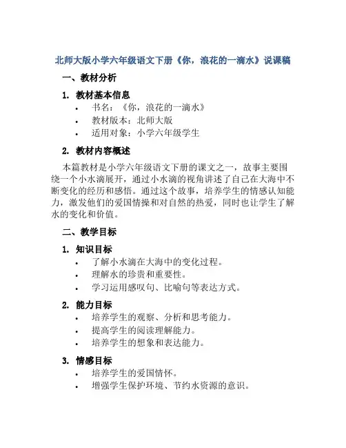 北师大版小学六年级语文下册《你,浪花的一滴水》说课稿