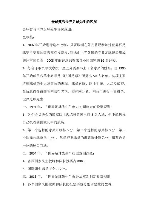 金球奖和世界足球先生的区别