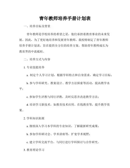 青年教师培养手册计划表