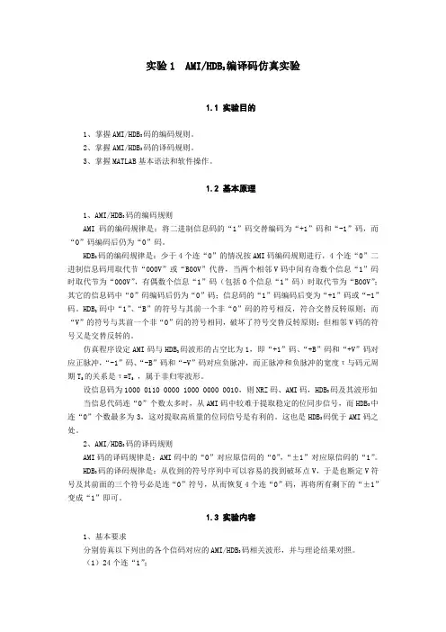 实验1  AMIHDB3编译码仿真实验