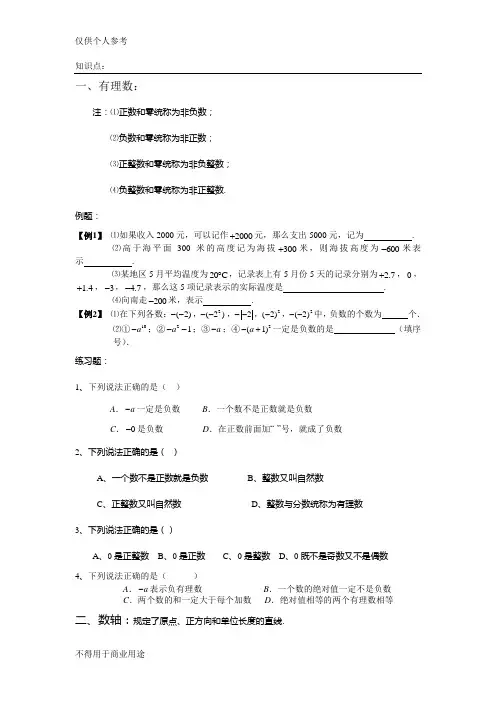 有理数(数轴、相反数、绝对值)