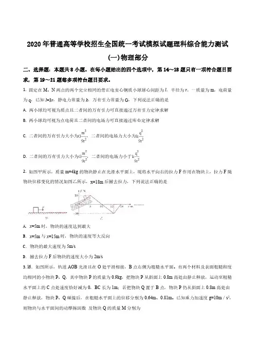 2020年全国高考理科综合模拟题物理部分(附答案解析)