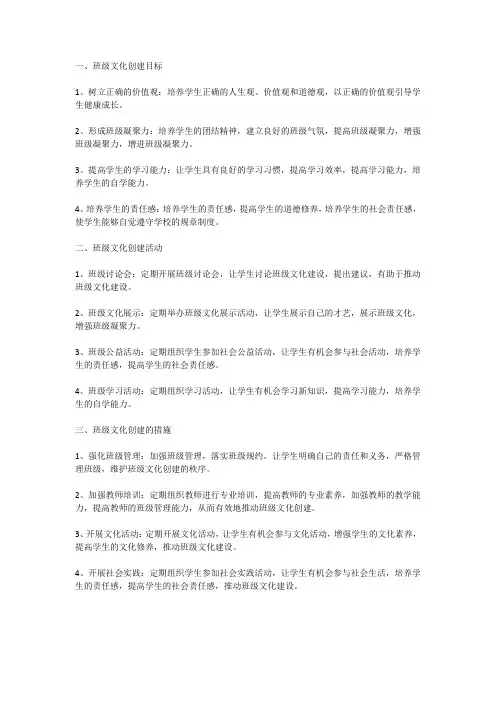 学校一班一品班级文化创建方案