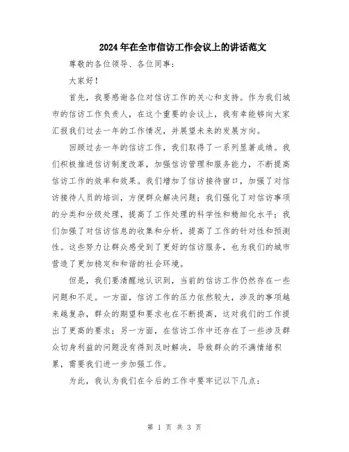 2024年在全市信访工作会议上的讲话范文