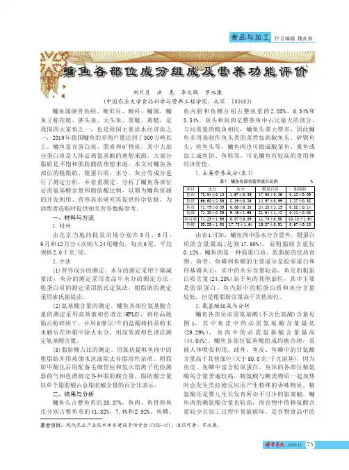 鳙鱼各部位成分组成及营养功能评价