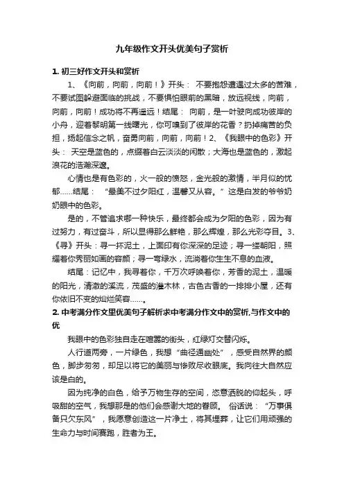 九年级作文开头优美句子赏析