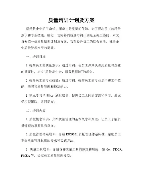质量培训计划及方案