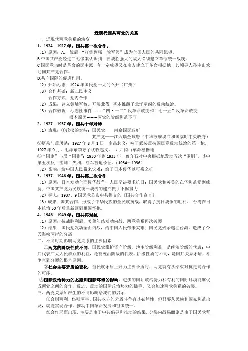 近现代国共两党的关系