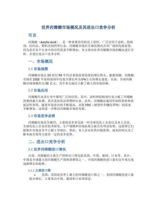 世界丙烯酸市场概况及其进出口竞争分析