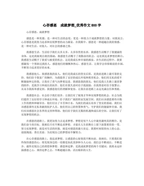 心存感恩  成就梦想_优秀作文800字