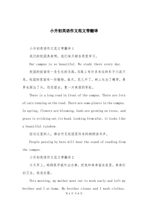 小升初英语作文范文带翻译