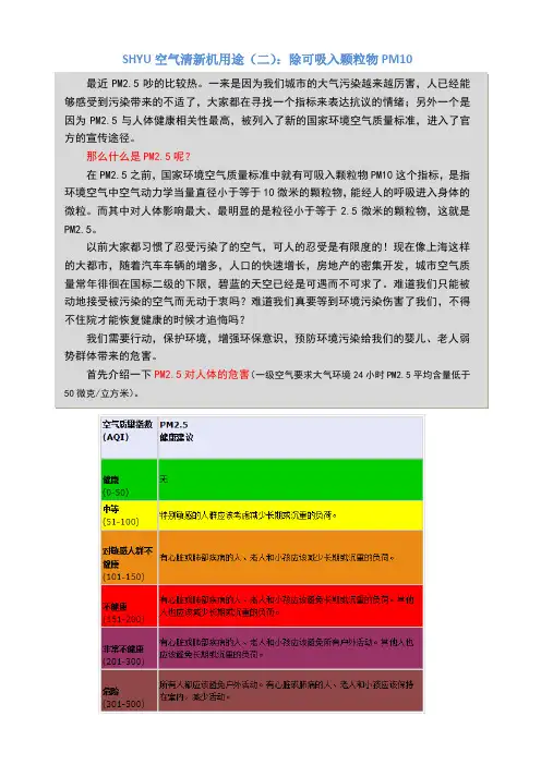 如何除可吸入颗粒物PM10------空气清新机用途(二)