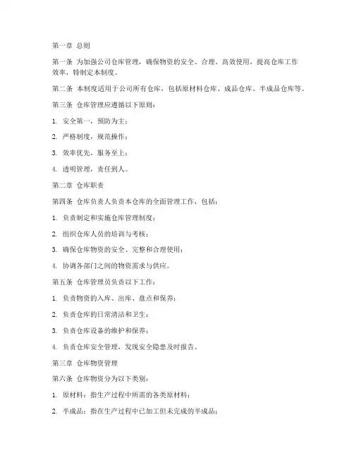 小公司仓库管理制度模板