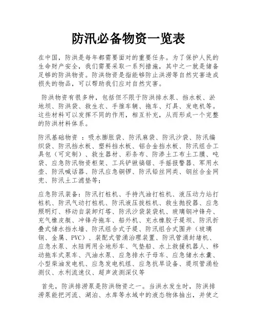 防汛必备物资一览表